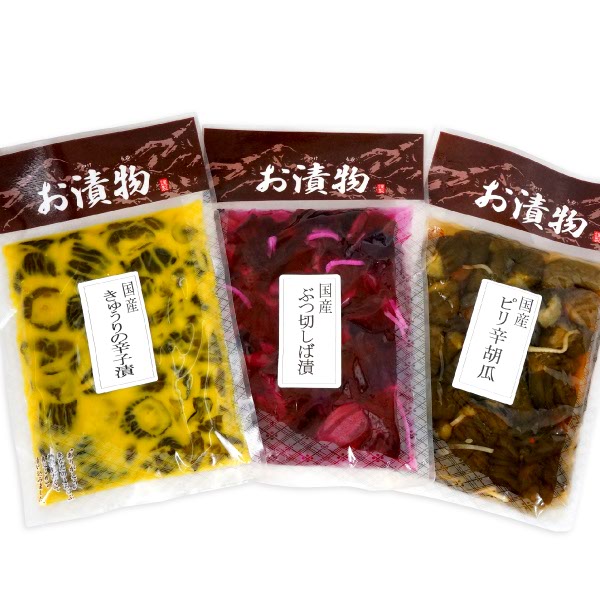 国産 きゅうり漬物 3種セット ( ピリ辛 ・ ぶつ切りしば漬