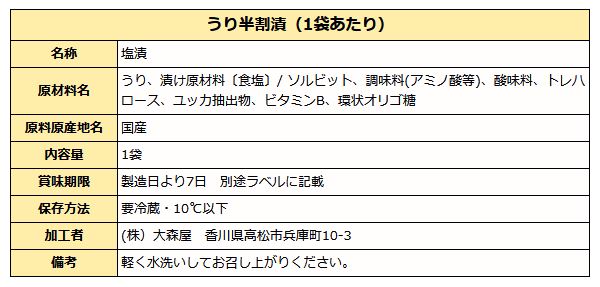 大森屋 うり半割漬 ( 瓜浅漬け )  半割り袋入り 瓜 浅漬【クール便】 期間限定 漬物