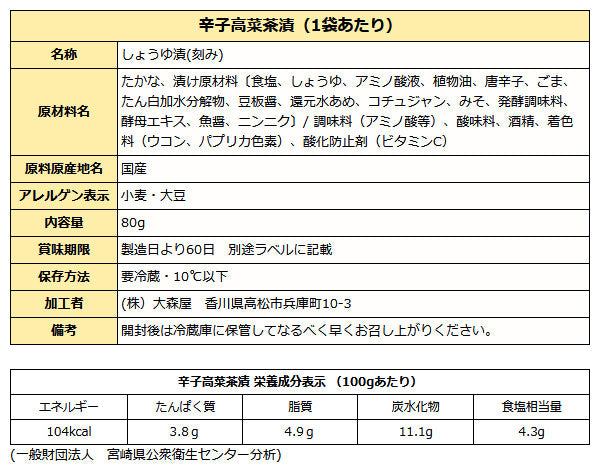 大森屋 辛子高菜茶漬 80g袋入り 【クール便】