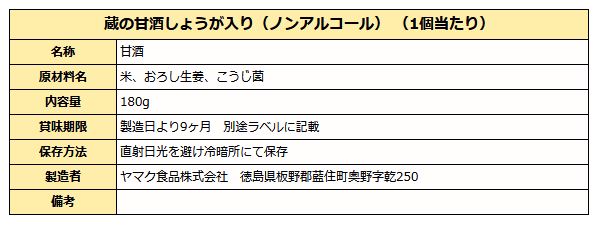 蔵の甘酒しょうが入り ( ノンアルコール ) 180ｇカップ入り