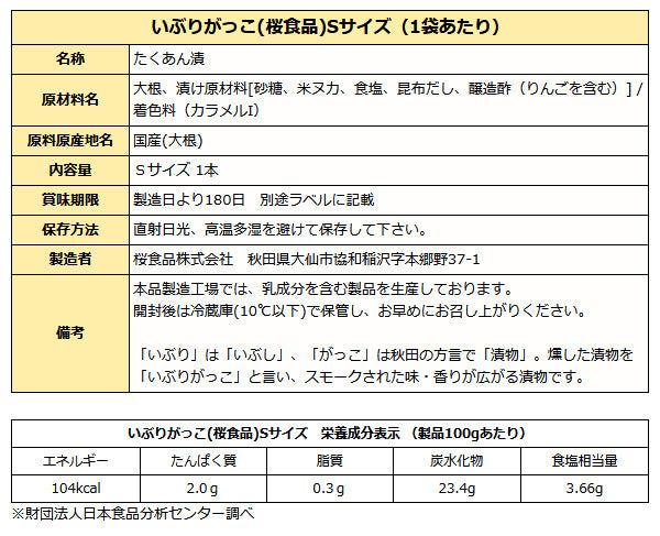 いぶりがっこ ( 薫製たくあん 桜食品 ) Ｓサイズ×3本 送料無料