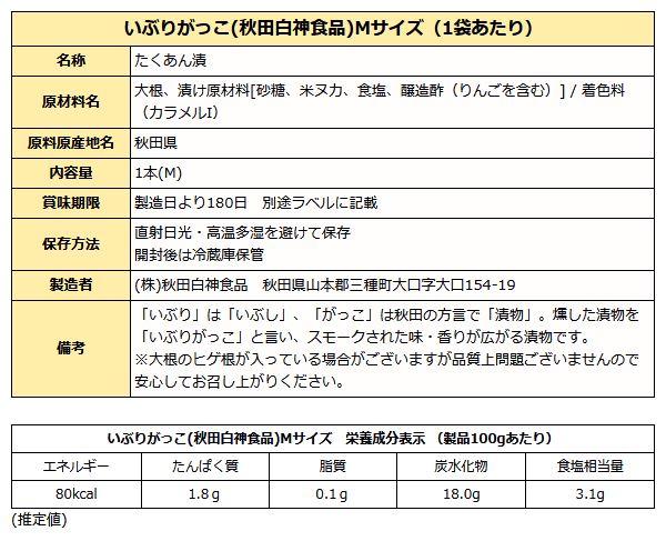 いぶりがっこ ( 薫製たくあん 秋田白神食品 )  Mサイズ 秋田 沢庵