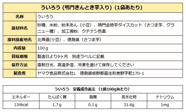 ういろう ( 鳴門きんとき芋入り ) 100g ストック 非常食 個食 食べきりサイズ