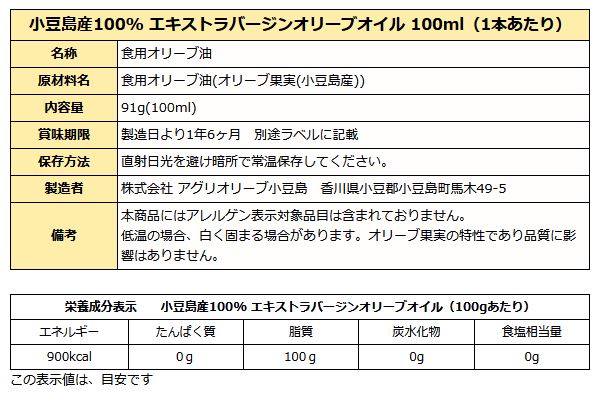 小豆島 100% エキストラバージン オリーブオイル 100ml  アグリオリーブ 小豆島 91g ( 限定品 )