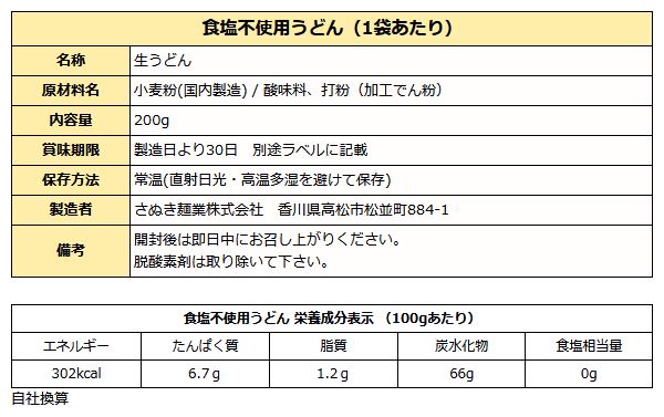 食塩不使用 無塩 ・ 生讃岐うどん 200g袋入り
