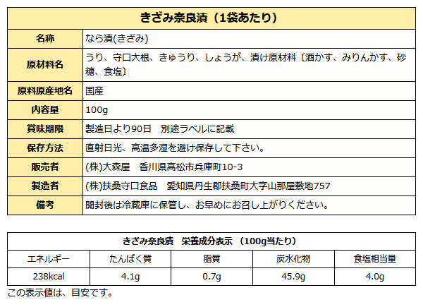 きざみ奈良漬 100g袋入り ( 国産 粕漬 漬物 )