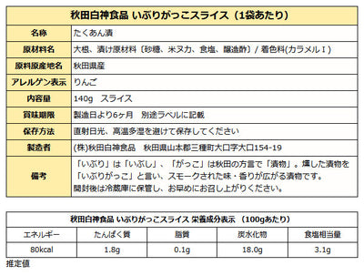 いぶりがっこ スライス 沢庵 140g 袋入り ( 秋田白神食品 秋田 燻製 たくあん スライス ) 漬物 スライス沢庵