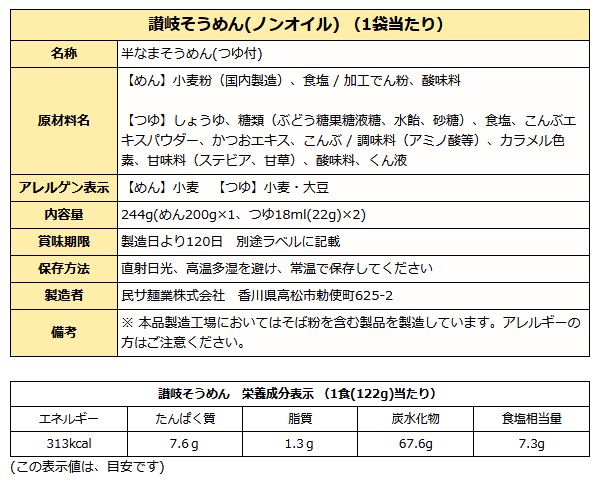 ノンオイル 半生 讃岐そうめん つゆ付 2人前 ( 油不使用 香川 讃岐 )