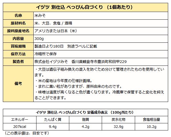 イヅツ 別仕込 べっぴん白づくり 300g 角カップ ( 讃岐 白味噌 )